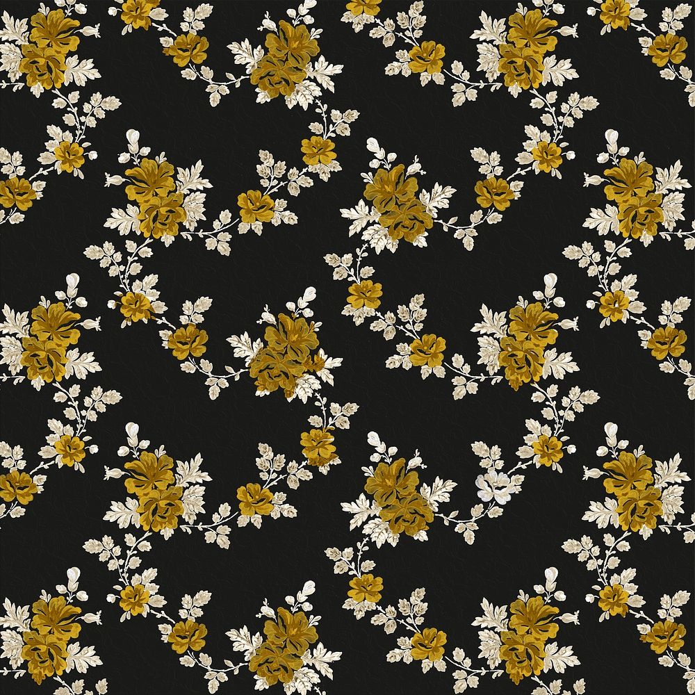 Blooming flowers psd pattern background vintage style