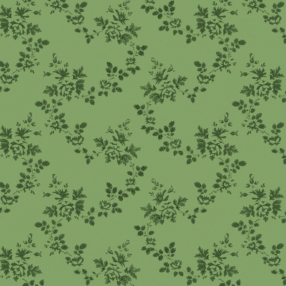 Green flowers psd pattern background vintage style