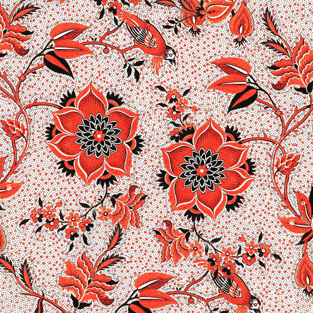 Vintage red ornamental psd botanical pattern image background