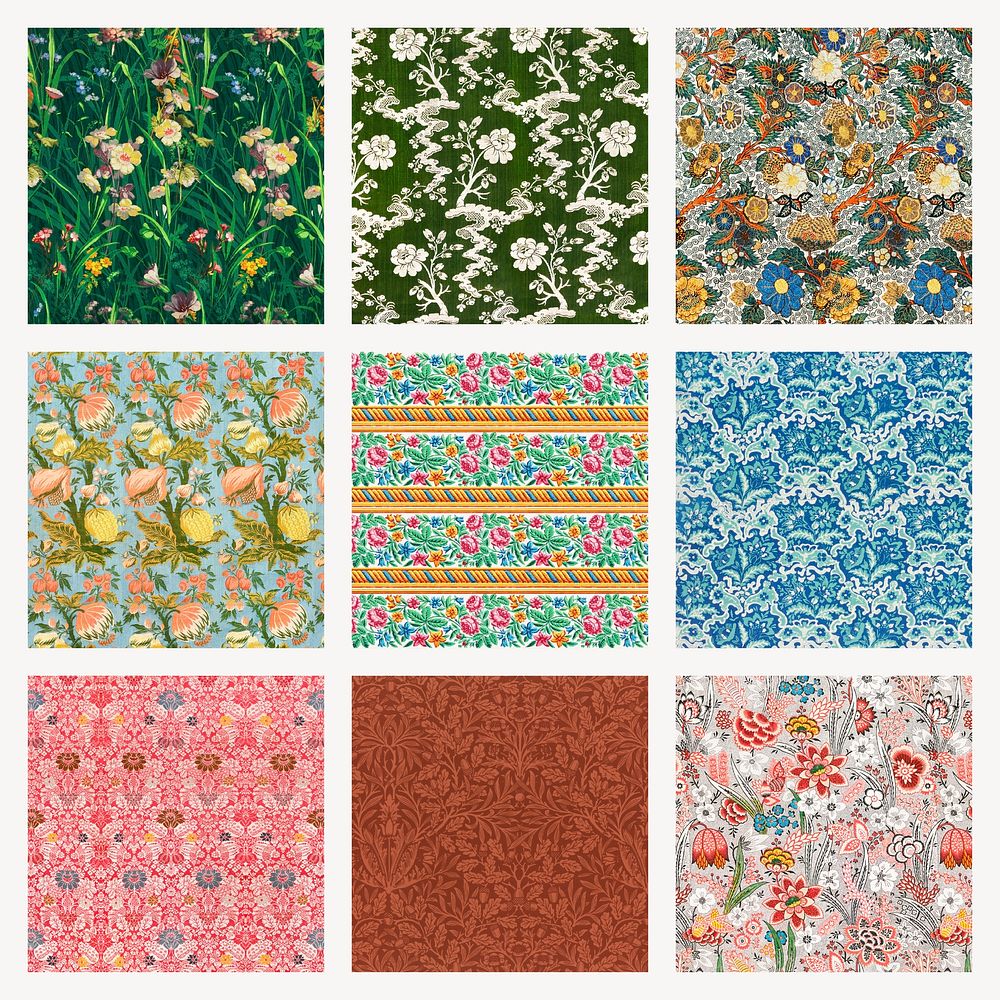 Floral vintage psd pattern background set