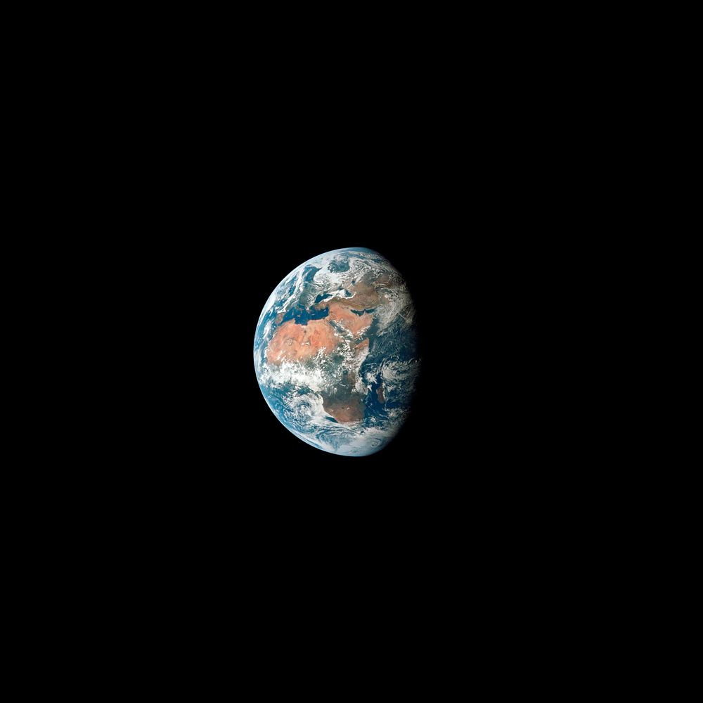 View of Earth, showing Africa, Europe and Asia taken from the Apollo 11 spacecraft during its trans-lunar coast toward the…