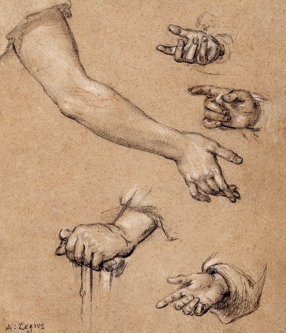 Studies of Hands illustration in high resolution by Alphonse Legros (1837-1911). Original from Getty Museum. Digitally…