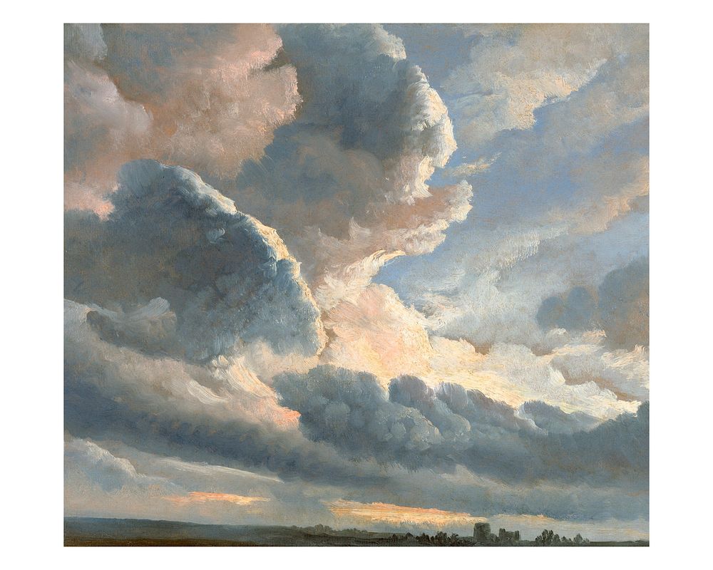 Sky art print painting, Study of clouds and a Sunset near Rome, remixed from the artwork of Simon Alexandre Cl&eacute;ment…