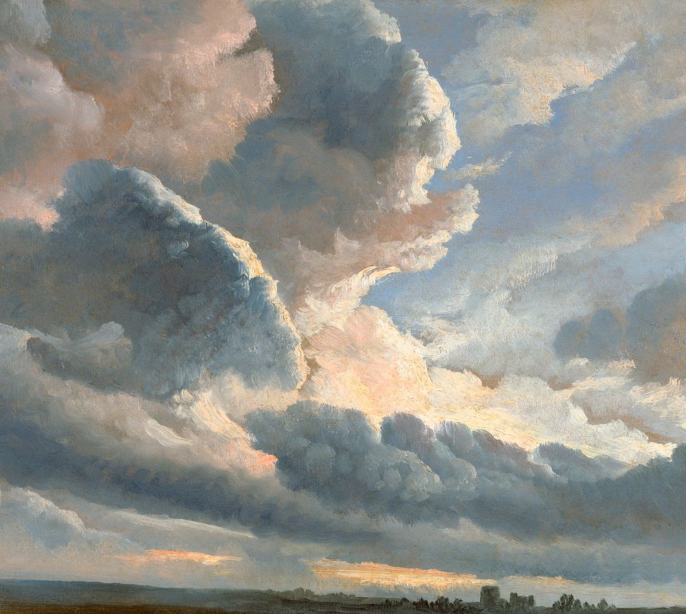 Study of Clouds with a Sunset near Rome (1786-1801) painting in high resolution by Simon Alexandre Cl&eacute;ment Denis.…