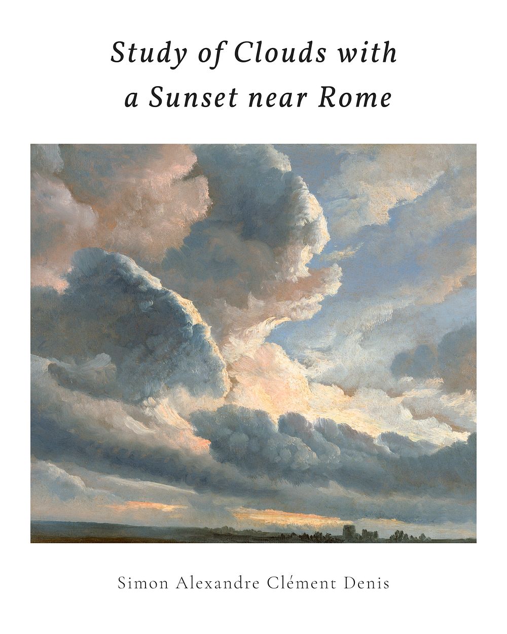 Sunset sky art print painting, Study of clouds and a Sunset near Rome, remixed from the artwork of Simon Alexandre…