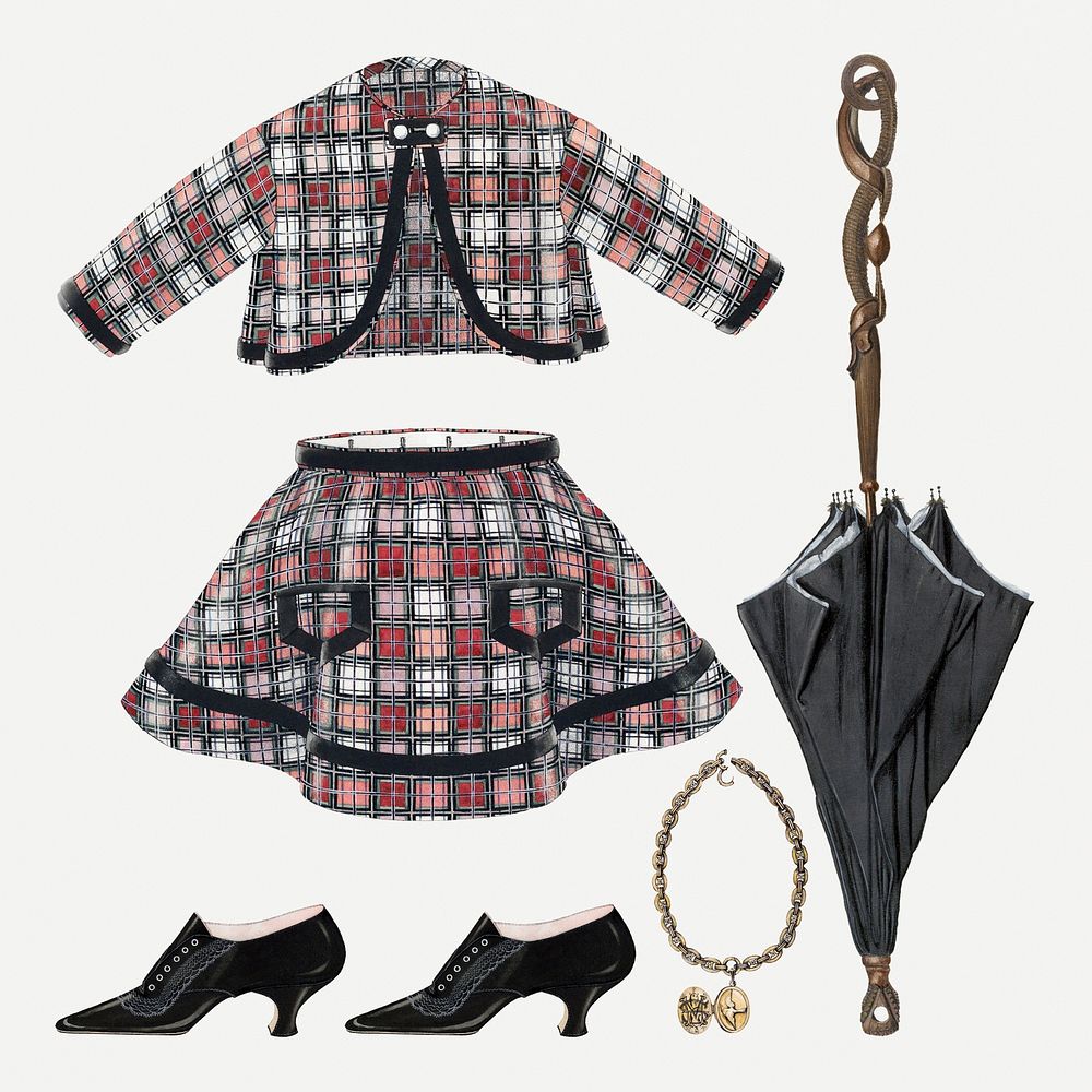 Vintage child's dress and accessories psd set
