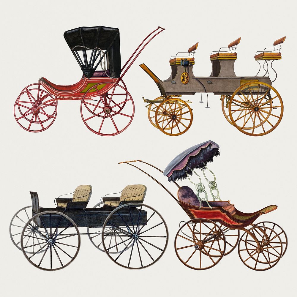 Vintage carriage psd illustration, remixed from public domain collection