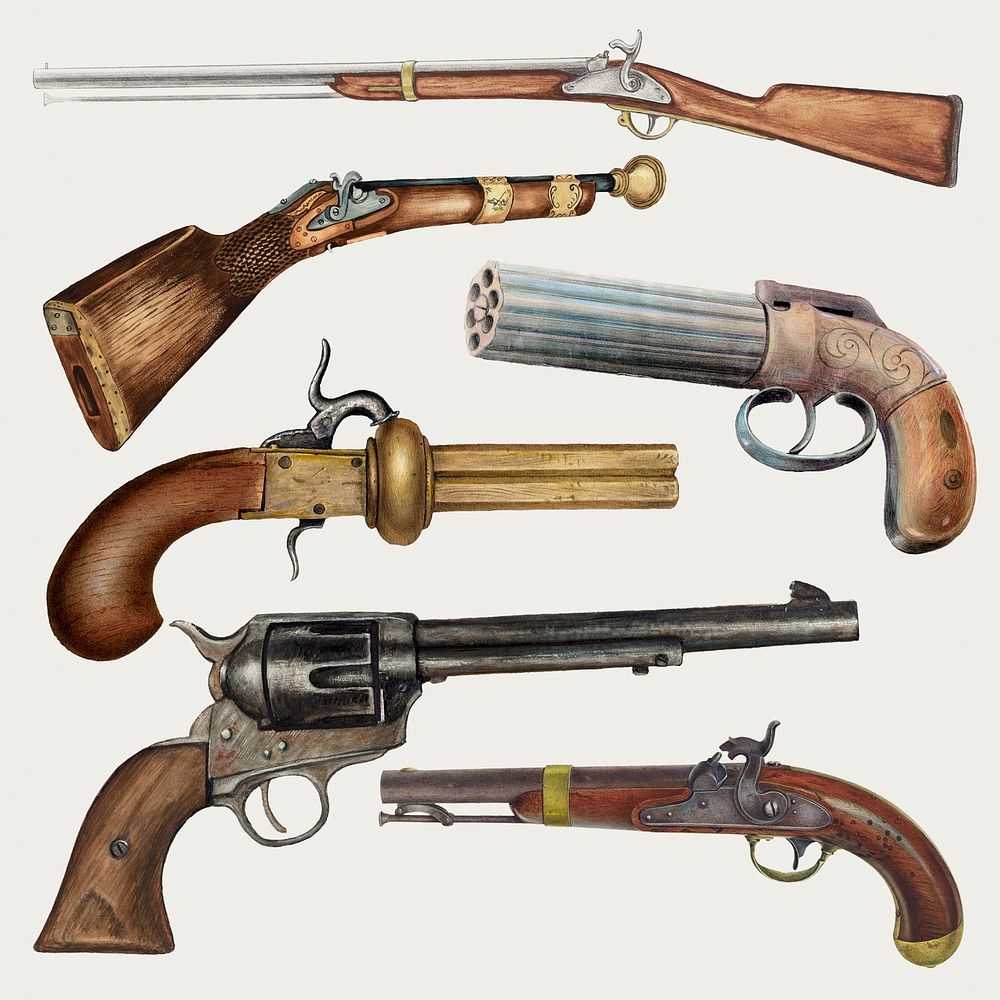 Vintage gun psd illustration, remixed from public domain collection