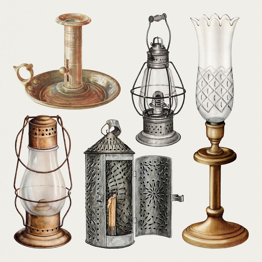 Vintage lamp psd illustration, remixed from public domain collection