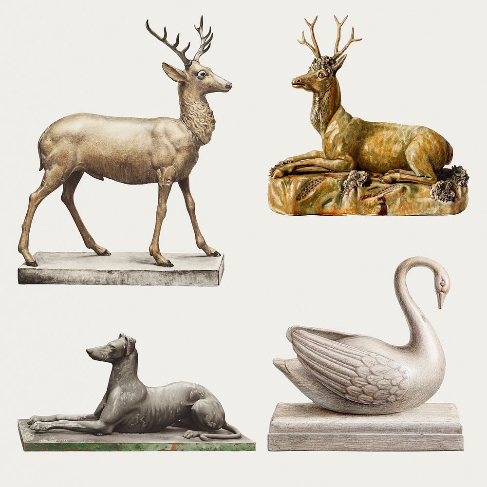 Antique sculptures psd design element set, remixed from public domain collection