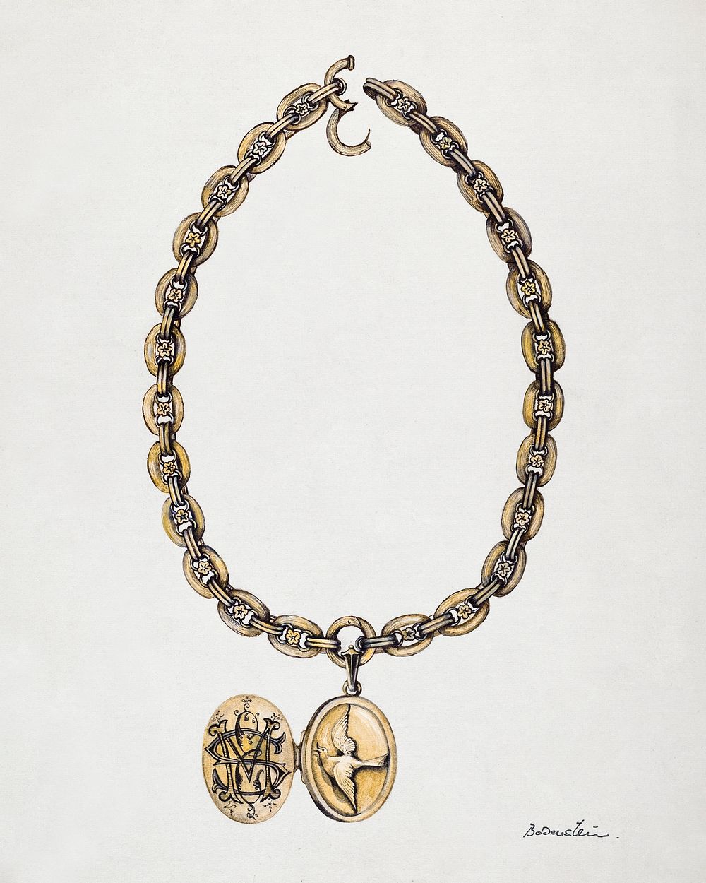 Necklace and Locket (c.1937) by Molly Bodenstein. Original from The National Gallery of Art. Digitally enhanced by rawpixel.