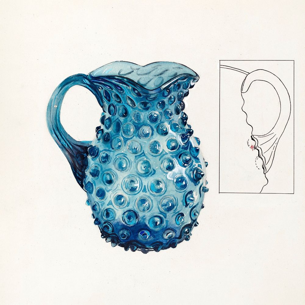 Blue Hobnail Pitcher (ca.1936) by Ralph Atkinson. Original from The National Gallery of Art. Digitally enhanced by rawpixel.