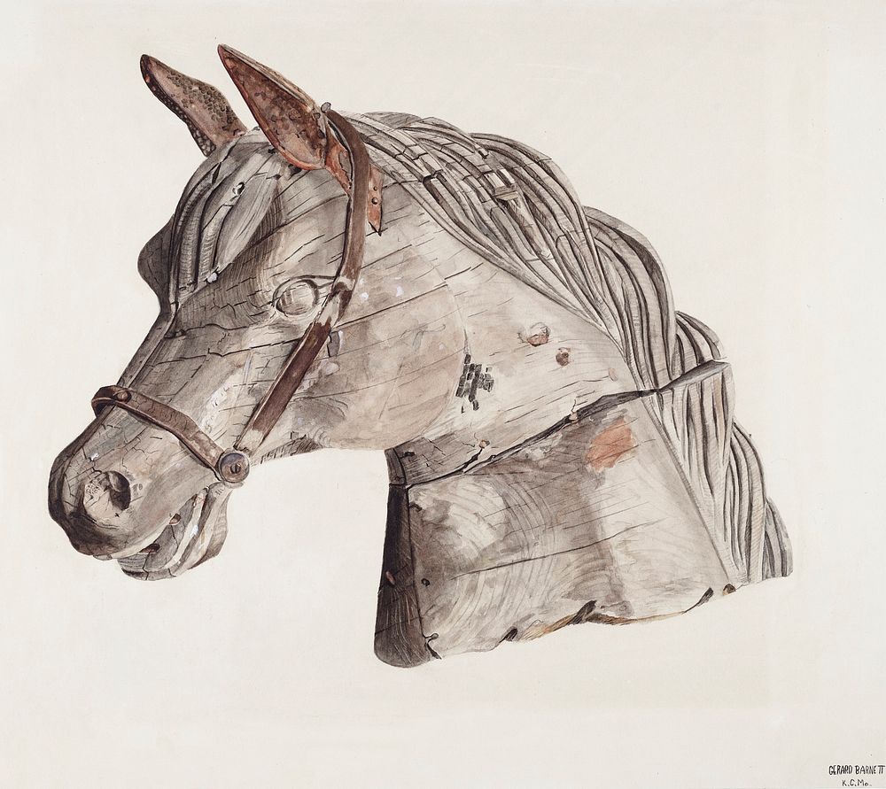 Carousel Horse's Head (ca. 1939) by Gerard Barnett. Original from The National Galley of Art. Digitally enhanced by rawpixel.