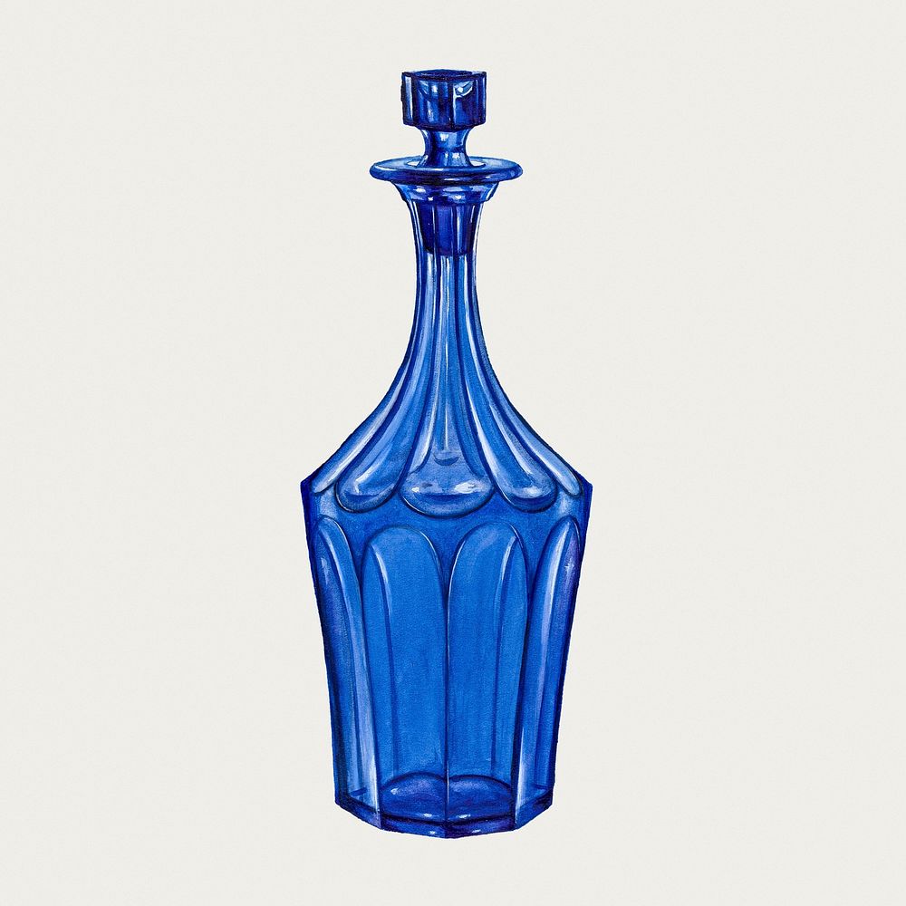 Vintage psd blue decanter, remixed from artworks by John Tarantino