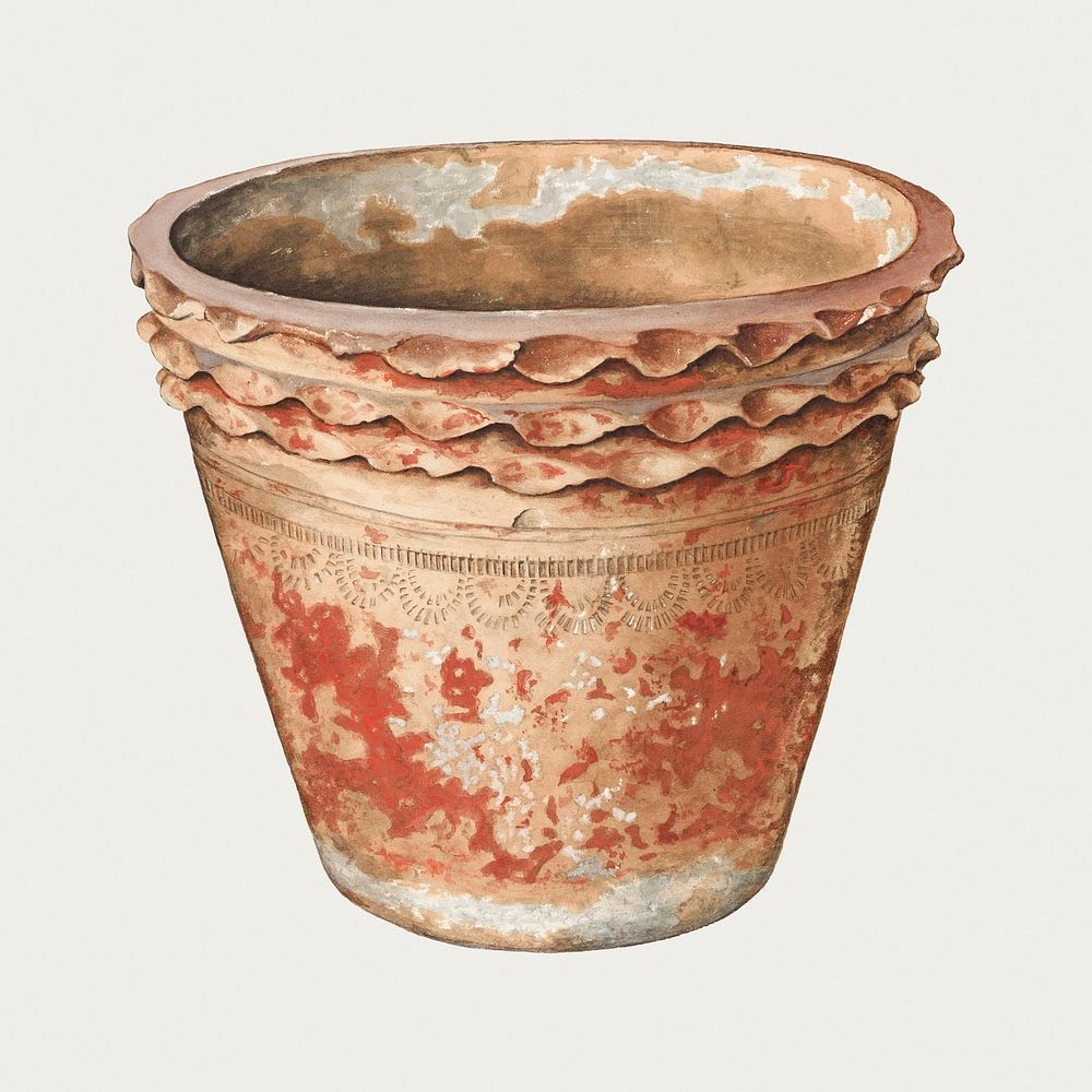 Vintage flower pot psd illustration, remixed from the artwork by William Spiecker