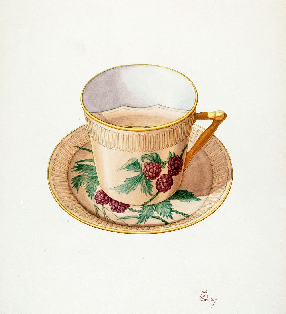 Moustache Cup and Saucer (ca. 1940) by Hal Blakeley. Original from The National Gallery of Art. Digitally enhanced by…