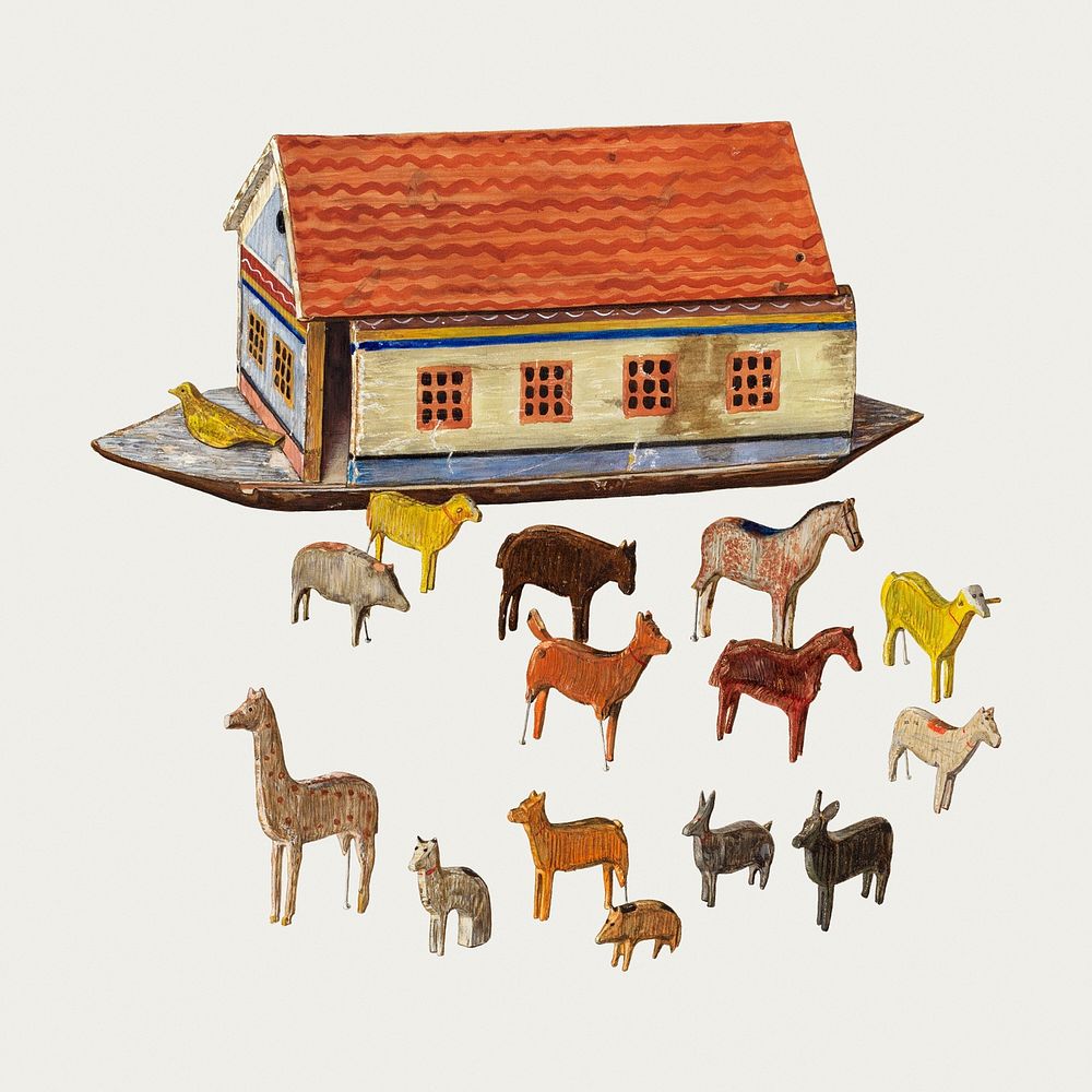 Noah's Ark and Animals psd illustration, remixed from the artwork by Ben Lassen