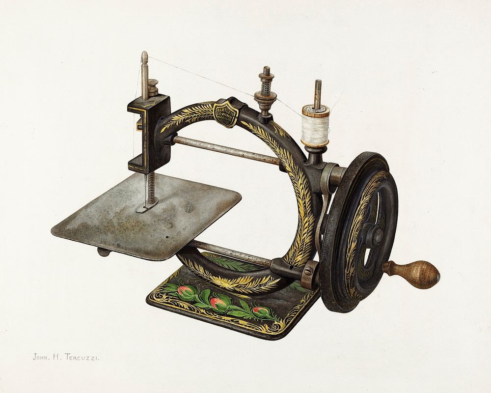 Sewing Machine (ca.1940) by John H. Tercuzzi. Original from The National Gallery of Art. Digitally enhanced by rawpixel.