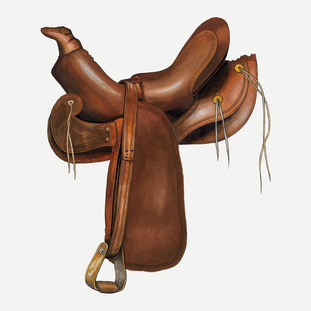 Vintage saddle psd illustration, remixed from the artwork by Eva Fox & Harry Mann Waddell