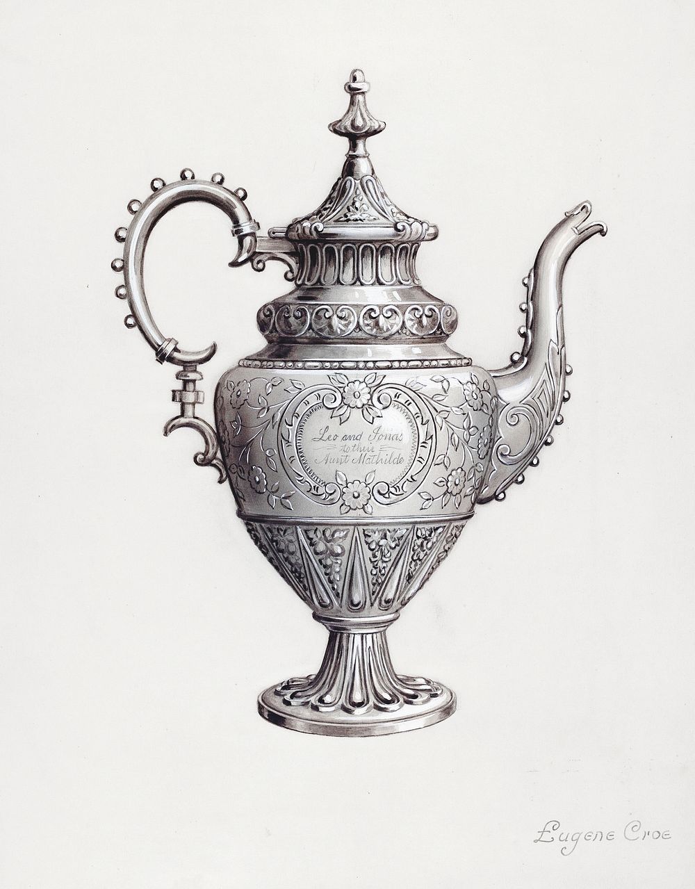 Silver Teapot (ca.1936) by Eugene Croe. Original from The National Gallery of Art. Digitally enhanced by rawpixel.
