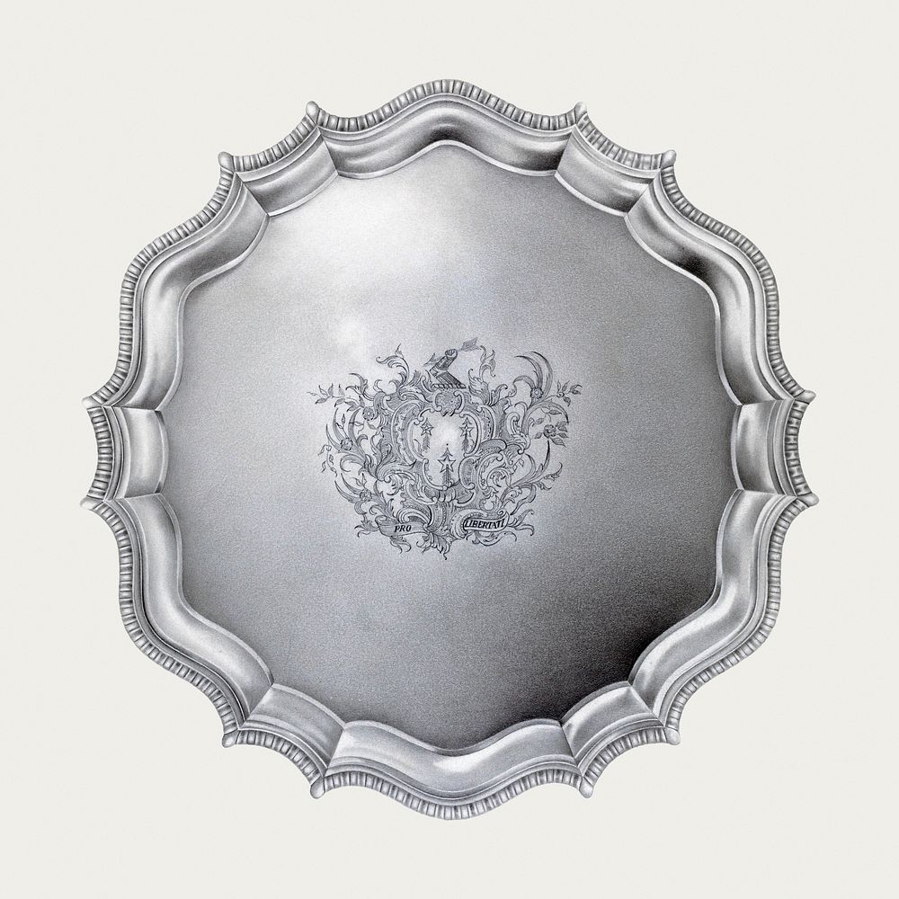 Vintage silver tray psd illustration, remixed from the artwork by Horace Reina