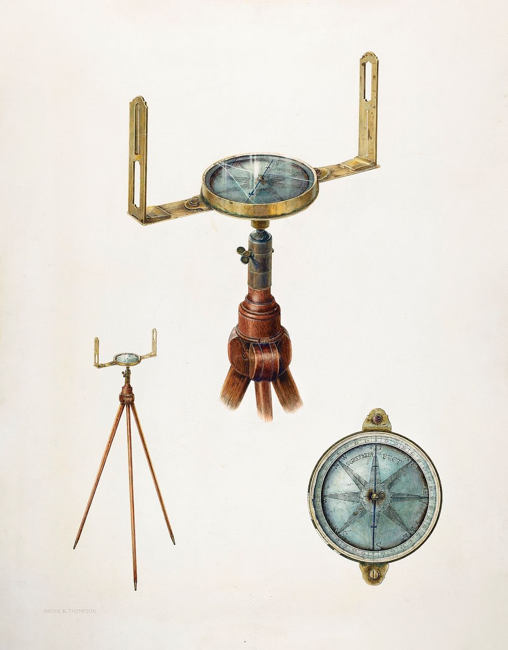 Surveyor's Compass (ca.1937) by Archie Thompson. Original from The National Gallery of Art. Digitally enhanced by rawpixel.