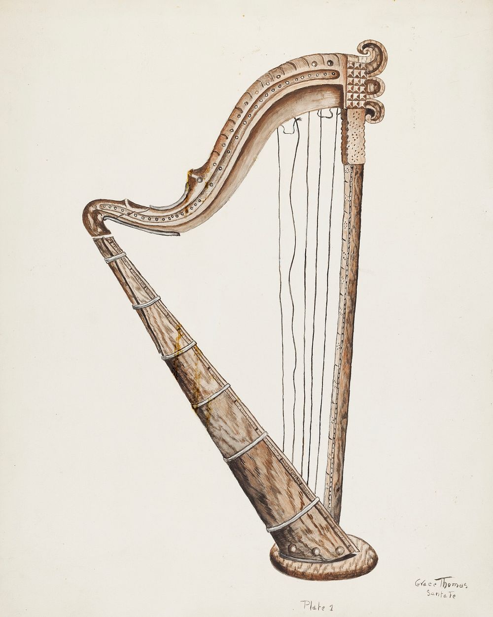 Stringed Harp (ca.1939) by Grace Thomas. Original from The National Gallery of Art. Digitally enhanced by rawpixel.