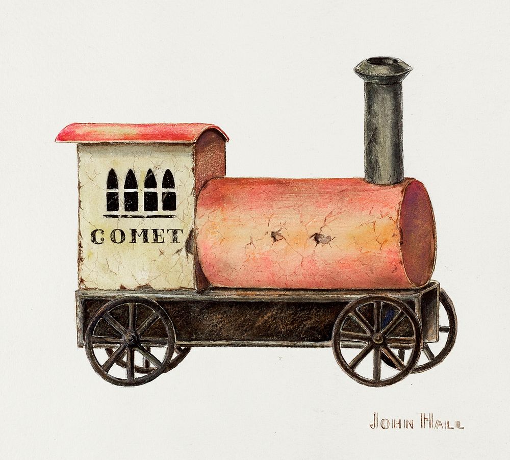 Toy Locomotive (ca.1941) by John Hall. Original from The National Gallery of Art. Digitally enhanced by rawpixel.