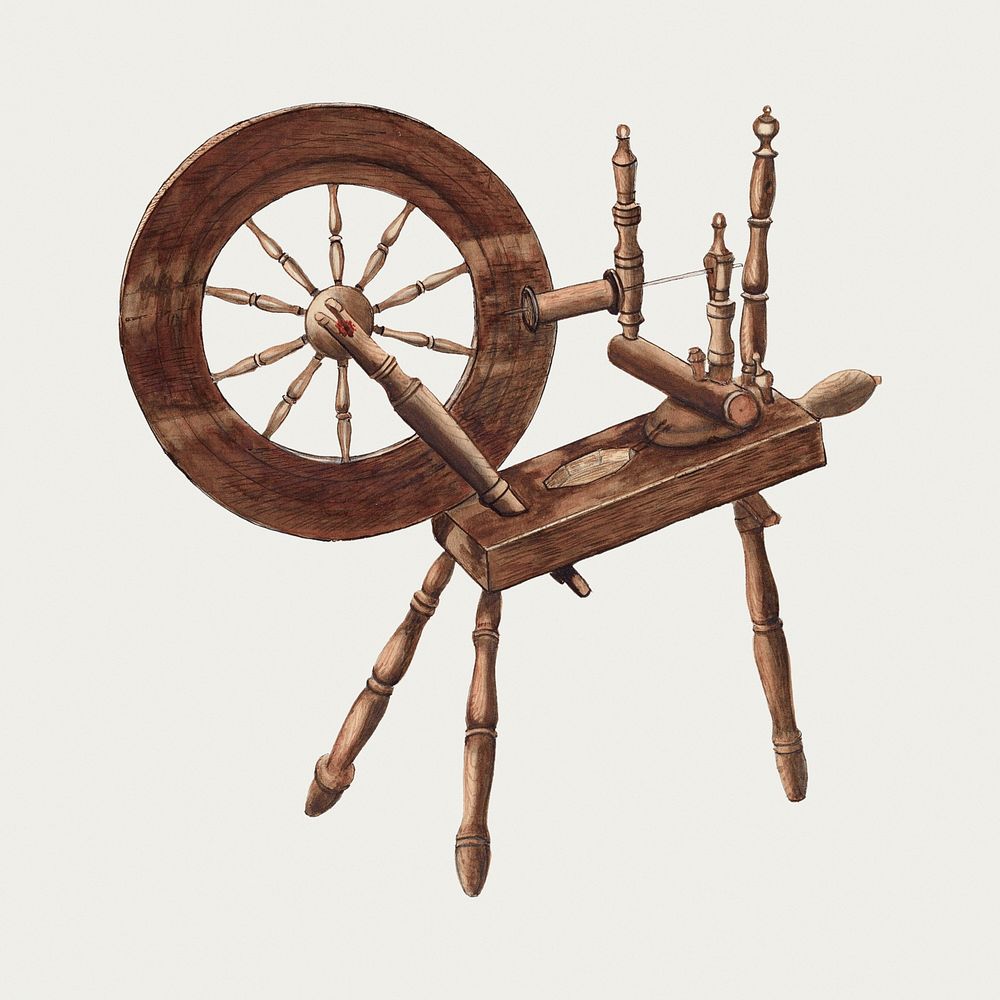 Vintage spinning wheel psd illustration, remixed from the artwork by Ludmilla Calderon