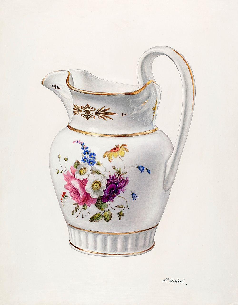 White Glazed Porcelain Pitcher (ca.1940) by Paul Ward. Original from The National Gallery of Art. Digitally enhanced by…