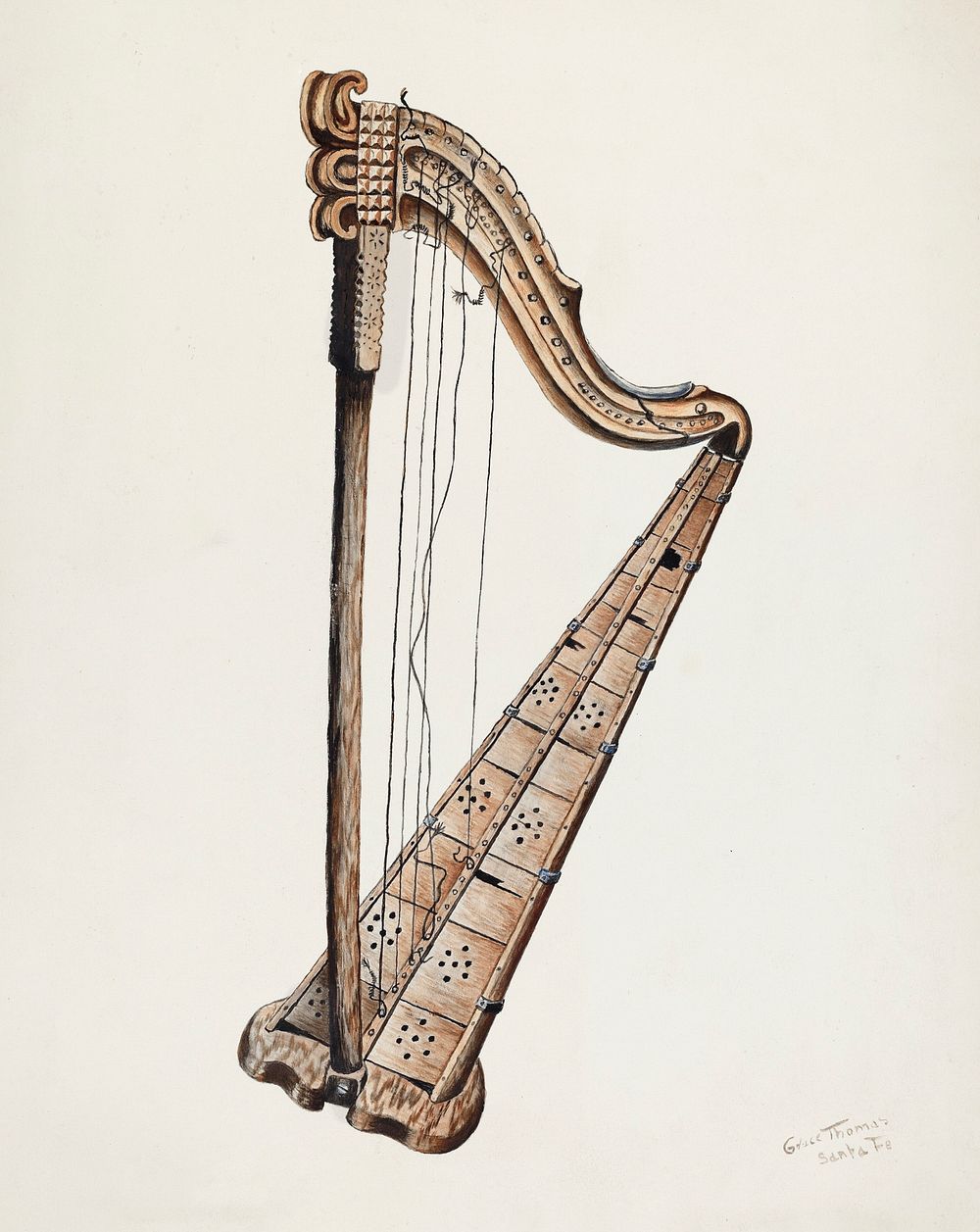 Stringed Harp (ca.1939) by Grace Thomas. Original from The National Gallery of Art. Digitally enhanced by rawpixel.