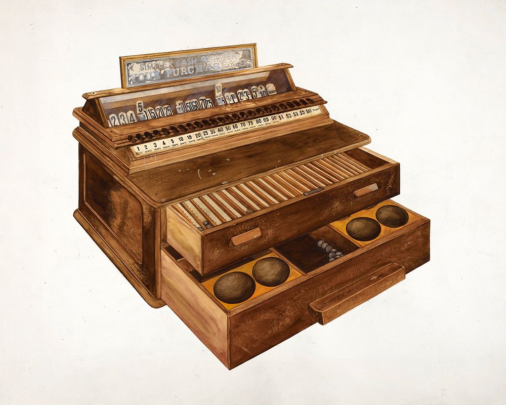 Wooden Cash Register (ca.1942) by Wilbur M Rice. Original from The National Gallery of Art. Digitally enhanced by rawpixel.