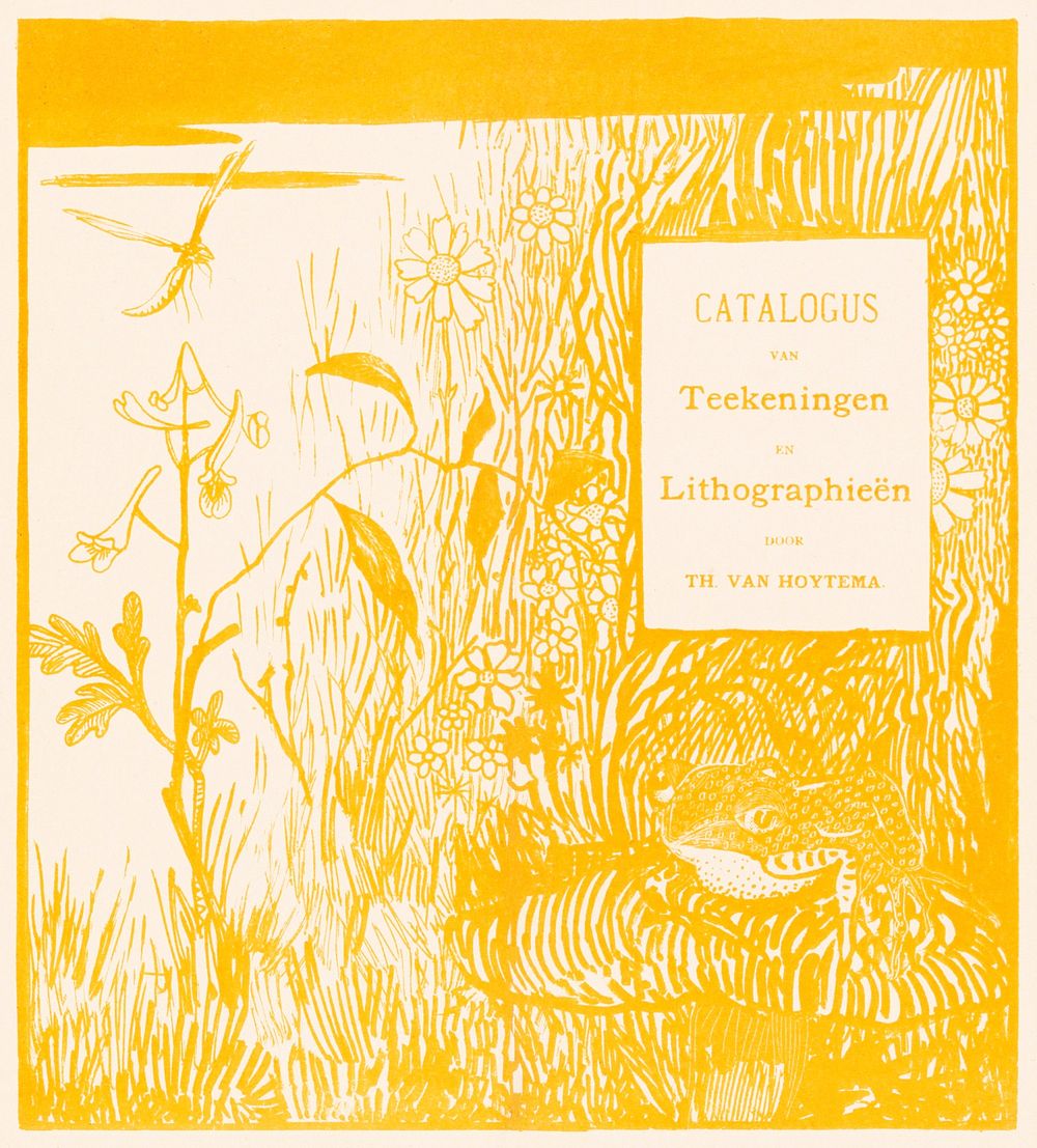 Catalogusomslag met pad en libelle (ca. 1878&ndash;1917) print in high resolution by Theo van Hoytema. Original from The…
