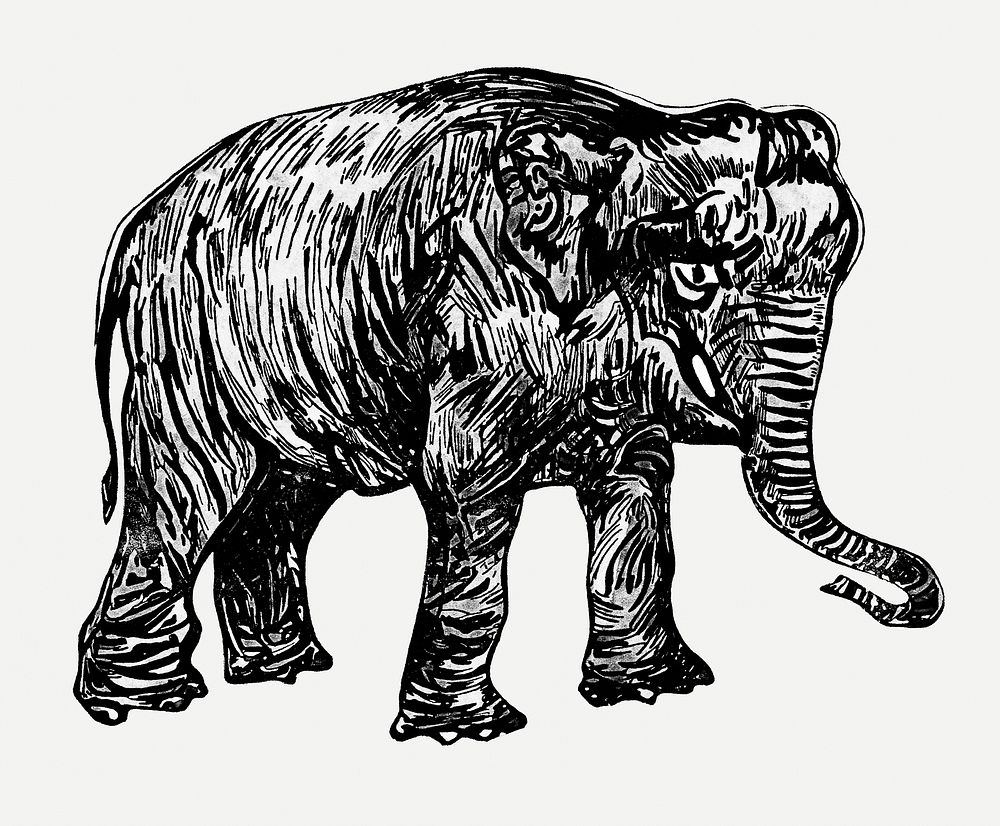 Vintage elephant art print psd, remix from artworks by Theo van Hoytema