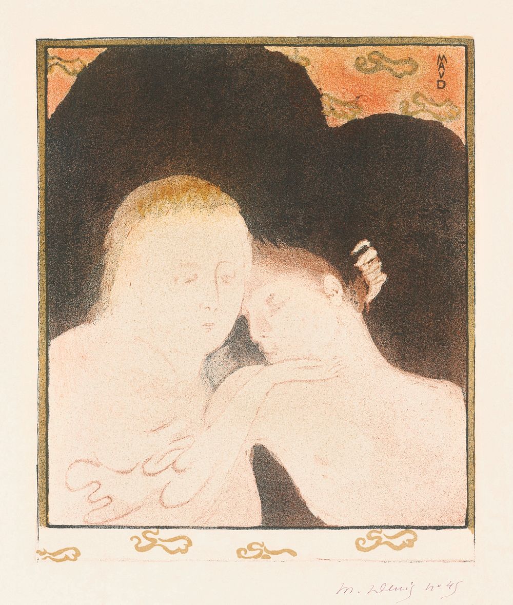 Woman hugs young man (Vrouw koestert jongeman) (1893) print in high resolution by Maurice Denis. Original from The…