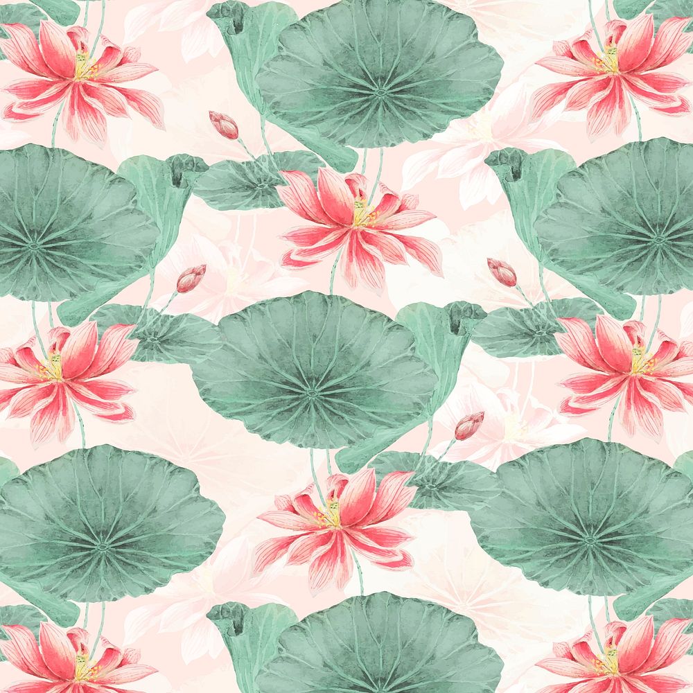 Lotus seamless pattern vector botanical background, remix from artworks by Megata Morikaga