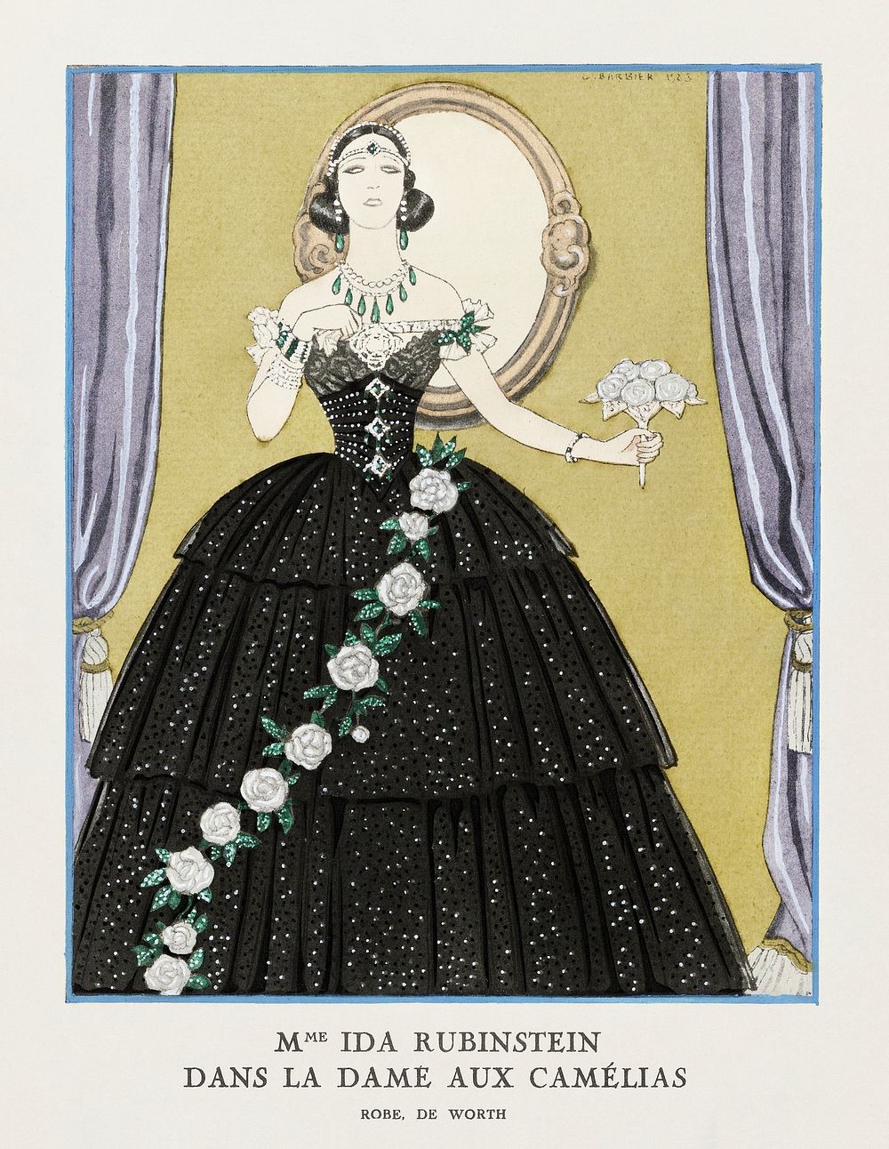 Mme Ida Rubinstein dans "La Dame aux Cam&eacute;lias" (1923) fashion illustration in high resolution by George Barbier.…