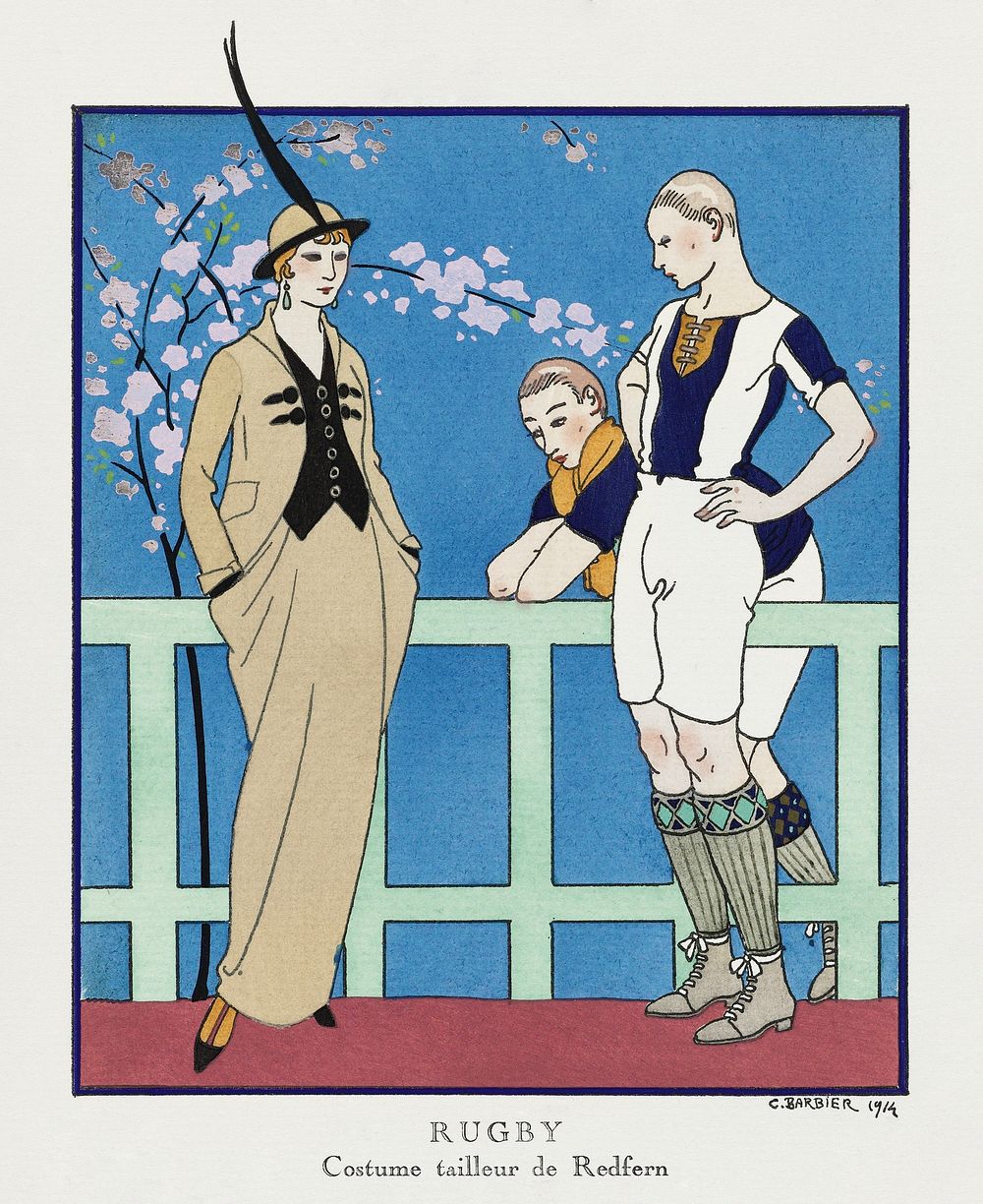 Rugby: Costume tailleur de Redfern from Gazette du Bon Ton No. 4 Pl. 39 (1914) fashion illustration in high resolution by…