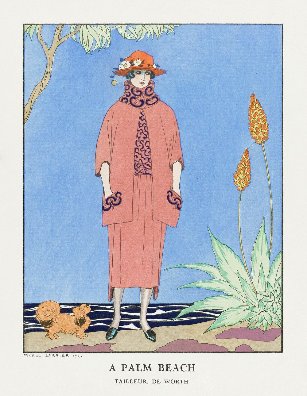 A palm beach: Tailleur, de Worth from Gazette du Bon Ton No. 5 Pl. 40 (1921) fashion illustration in high resolution by…