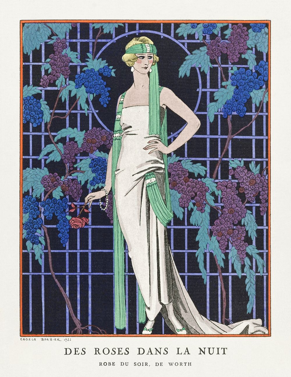 Des robes dans la nuit: Robe du soir, de Worth (1921) fashion illustration in high resolution by George Barbier. Original…