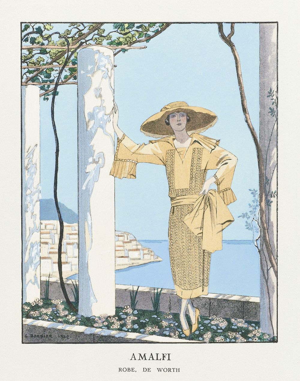 Amalfi. Robe, de Worth from Gazette du Bon Ton No. 7, Pl. 54 (1922) fashion illustration in high resolution by George…