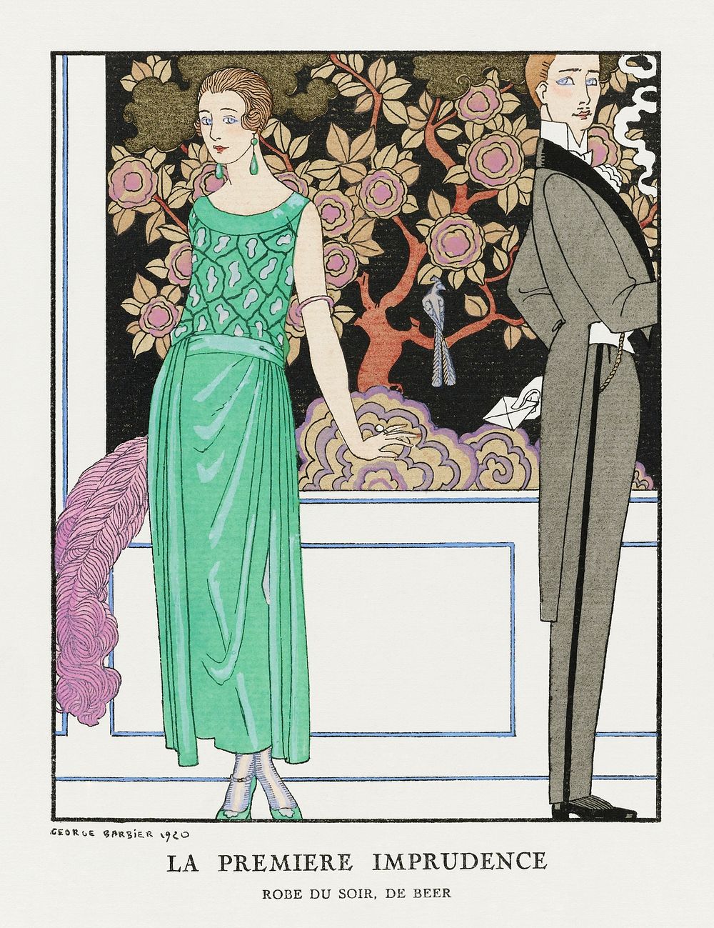 La premiere imprudence: Robe du soir, de Beer (1921) fashion illustration in high resolution by George Barbier. Original…