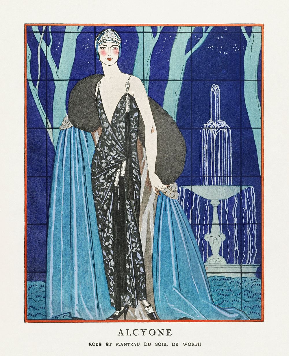 Alcyone / Robe et manteau du soir, de Worth (1923) fashion illustration in high resolution by George Barbier. Original from…