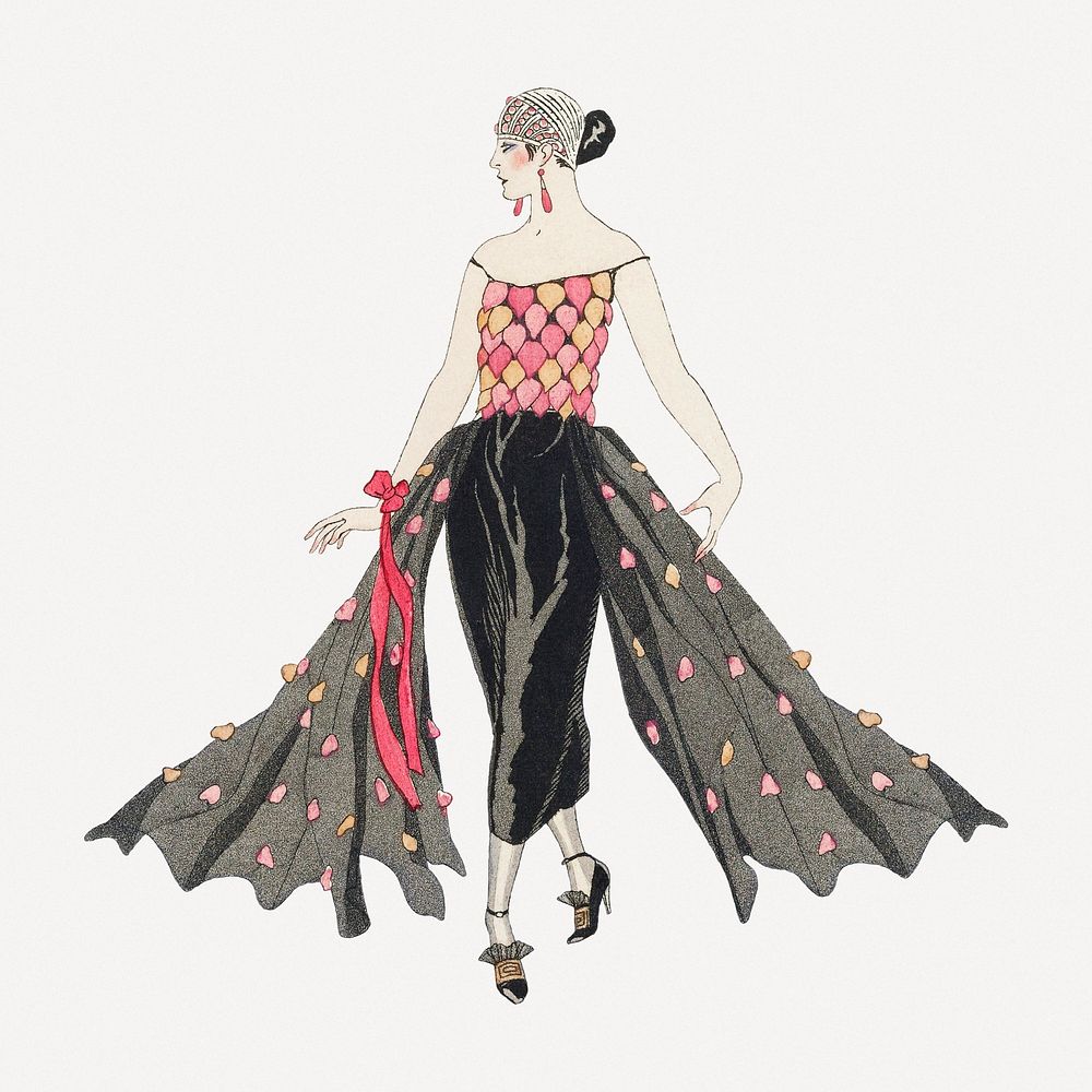 Beautiful woman psd 19th century fashion, remix from artworks by George Barbier