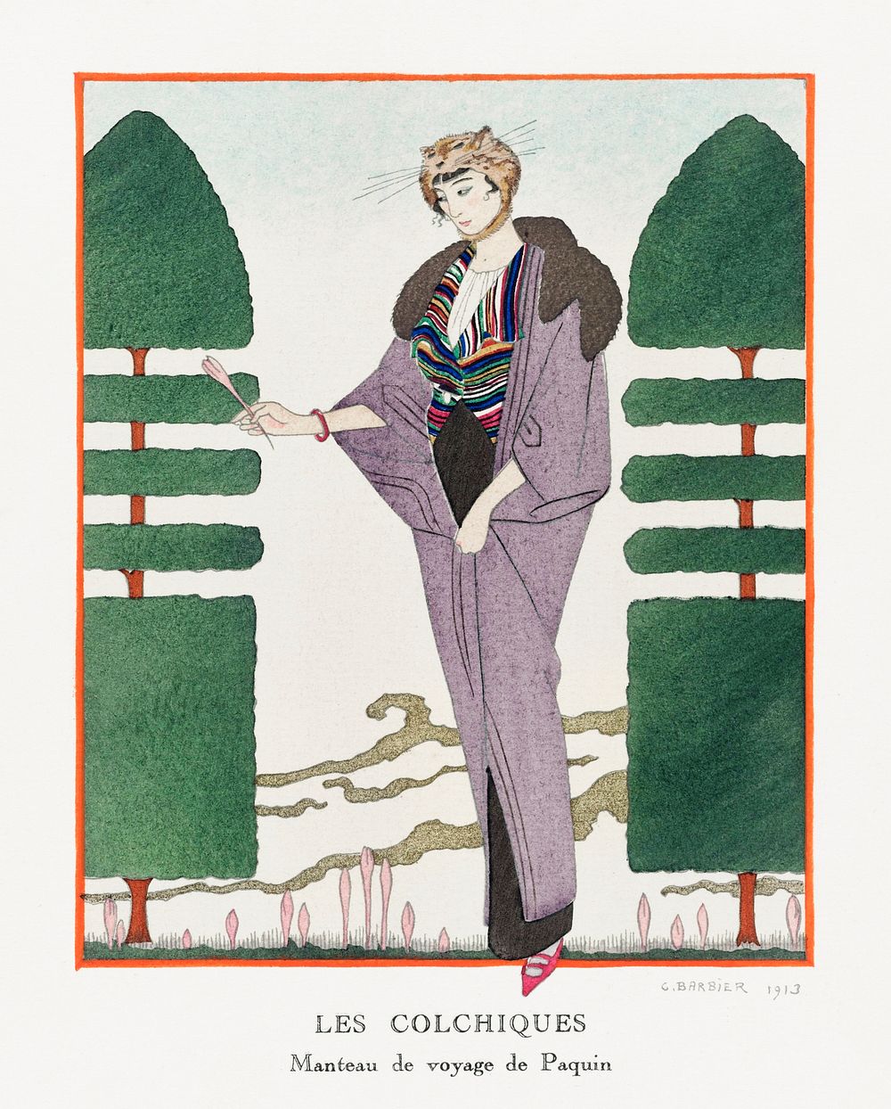 Les Colchiques (1914) fashion illustration in high resolution by George Barbier. Original from The Rijksmuseum. Digitally…