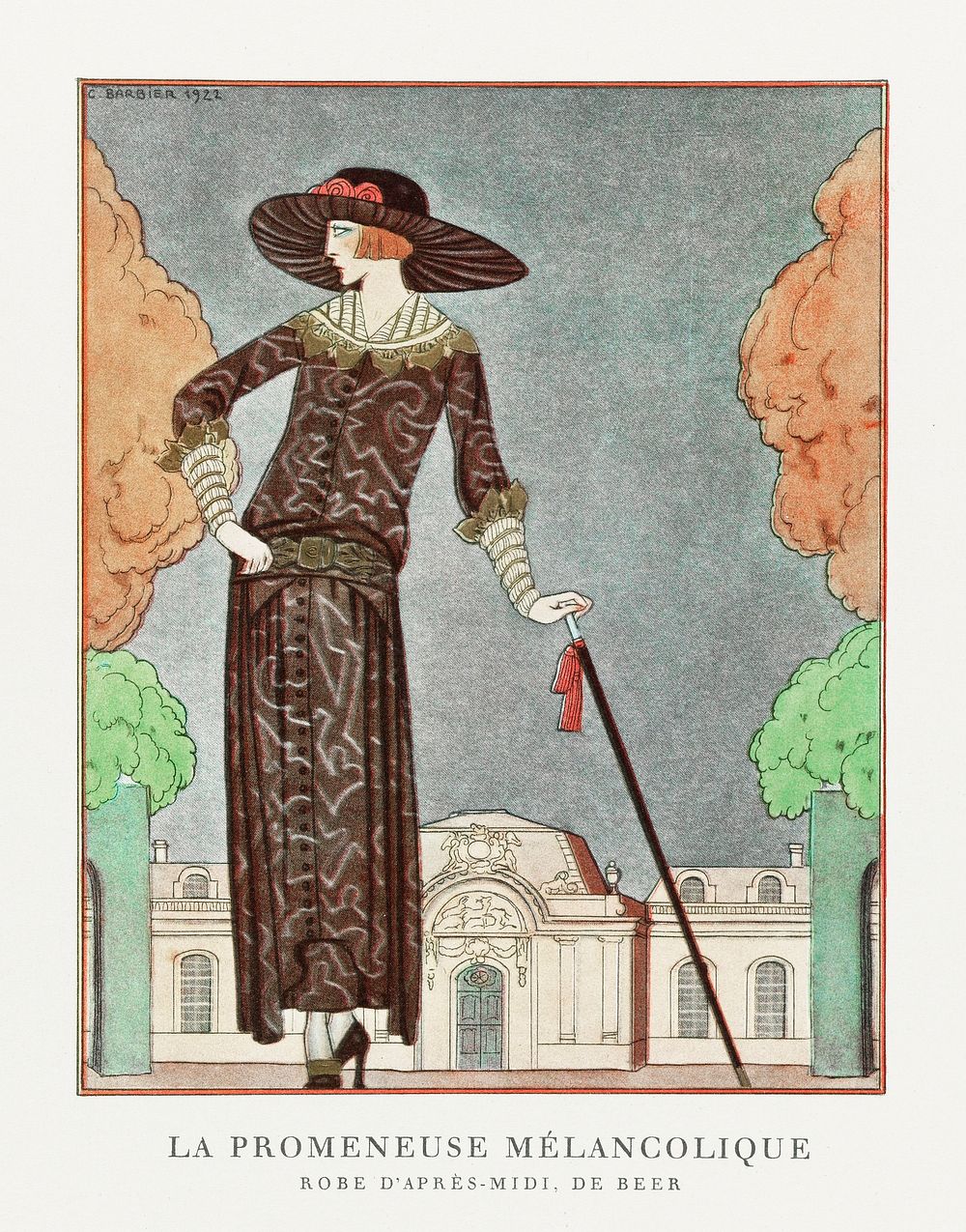 La promeneuse m&eacute;lancolique, Robe d'apr&egrave;s-midi, de Beer (1922) fashion illustration in high resolution by…