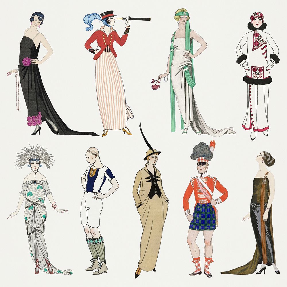 19th century fashion psd set, remix from artworks by George Barbier