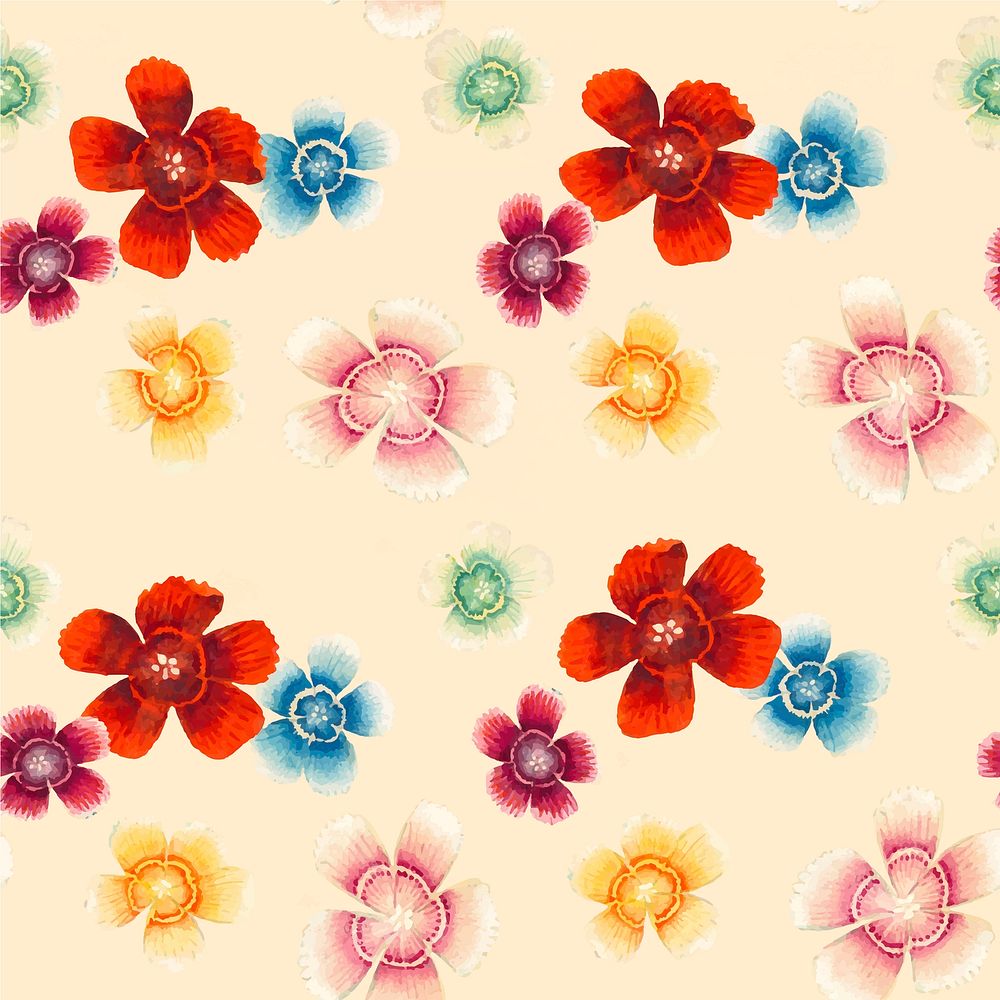 Chinese flower seamless pattern background vector, remix from artworks by Zhang Ruoai