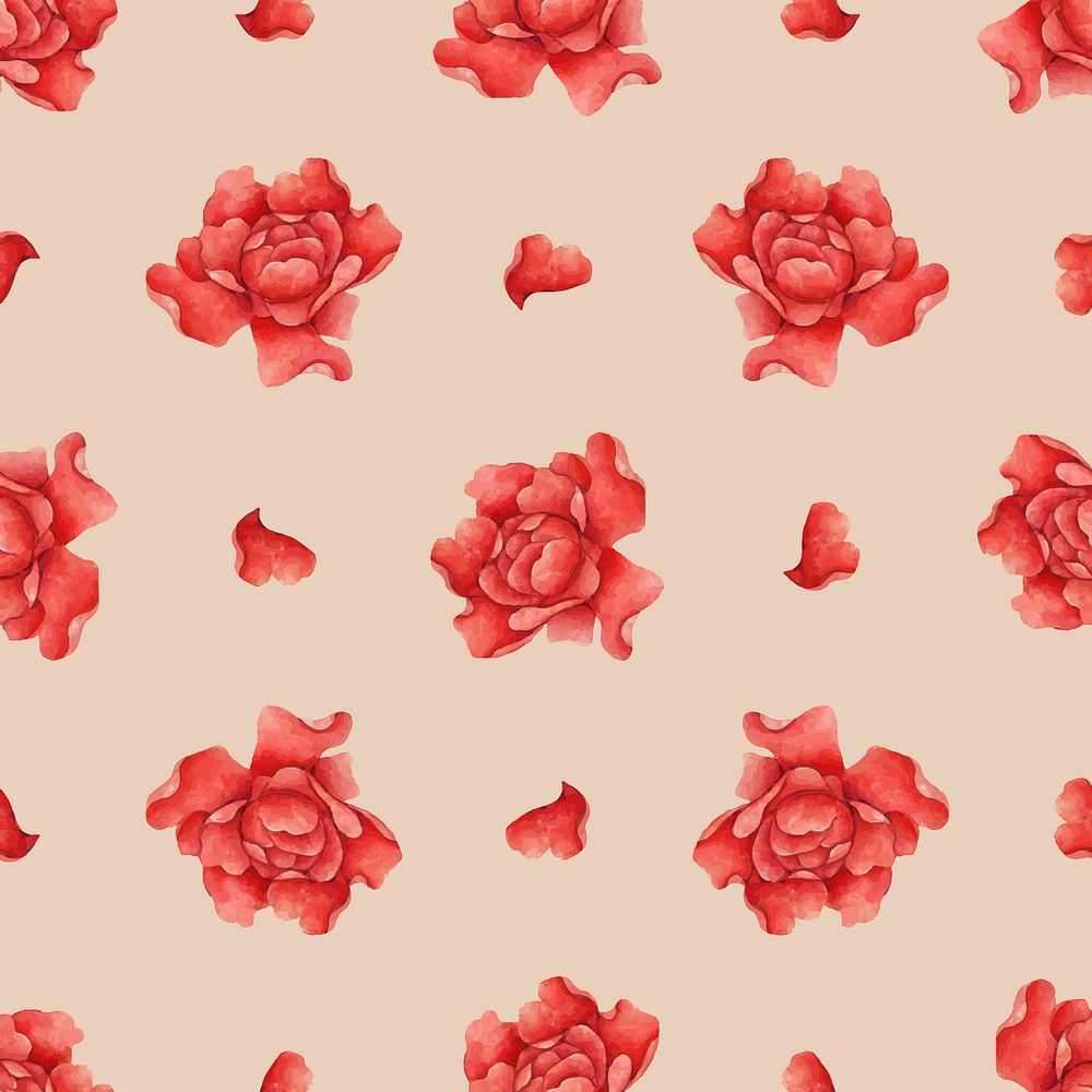 Red rose seamless floral pattern vector background, remix from artworks by Zhang Ruoai