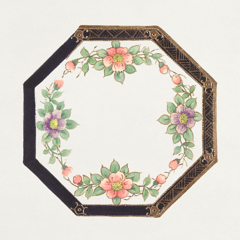 Design for an Octagonal Plate (1880-1910) painting in high resolution by Noritake Factory. Original from The Smithsonian…
